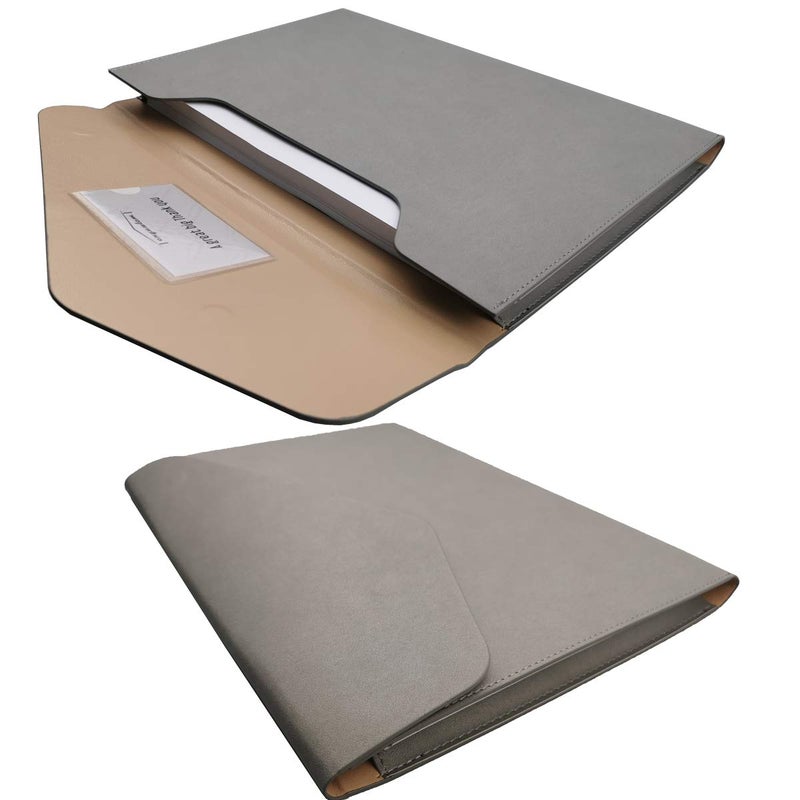 Enyuwlcm PU Leather A4 File Folder Document Holder Waterproof Portfolio Envelope Folder Case with Invisible Magnetic Closure Gray - Image 3